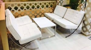 CT6 - W Trays Coffee Table White Top SF4 - SW BARCELONA SOFA SINGLE SEATER WHITE