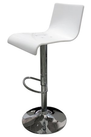 a white replica luke bar stool with a chrome base