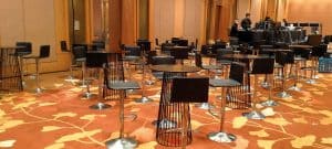 THIN HIGH STOOL BLACK & BIRDCAGE BAR TABLE & ROUND TOP BLACK