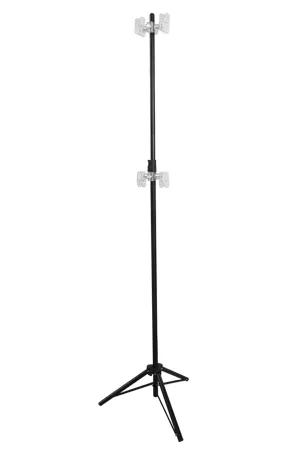 A black T-Bar Signage Stand with two lights on it.