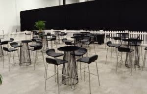 FELIX STOOL GREY & BIRDCAGE BAR TABLE & ROUND TOP BLACK