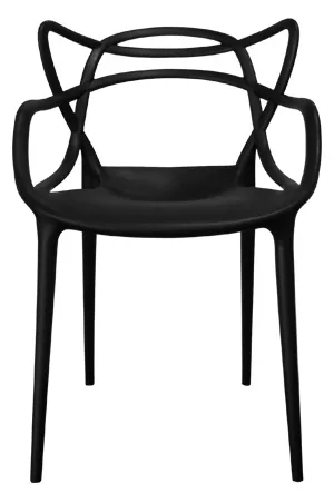 A black Replica Masters Chair with arms and legs.