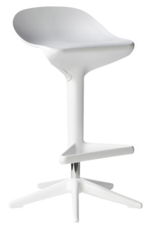 A white Replica Spoon Stool with a metal base.