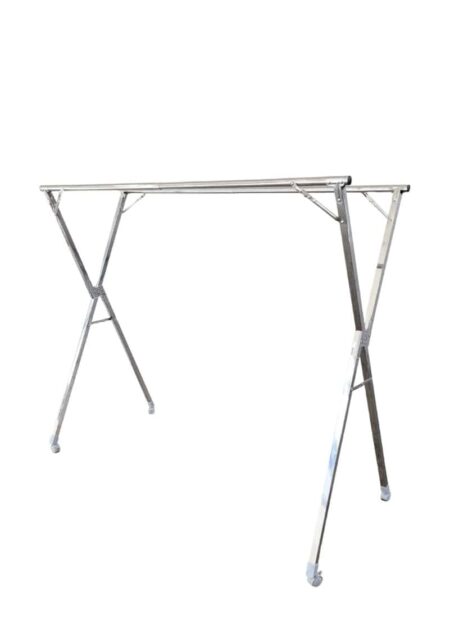 A Clothes Rack with two legs on a white background.