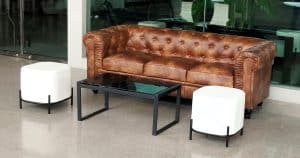 CT20 - B Outback Outdoor Coffee Table OB1 - BW ICON CUBE WHITE SF8 - TBR CHESTERFIELD SOFA THREE SEATER BROWN