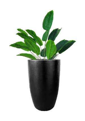 FAUX TRAVELLER'S PALM 80CM IN FIBRE LARGE BLACK PLANTER (FL82 - TPFLB)