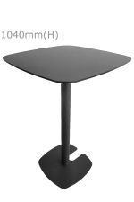 A Replica Fin Bar Table with a black base and a black top.