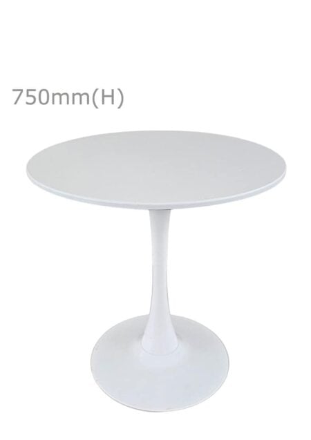 A white Replica Tulip Table with a circular base.