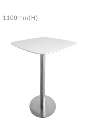 a cooper high table silver & squarish top white with a metal base on a white background