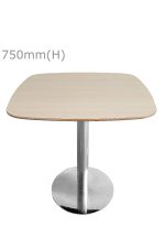 A Cooper Round Table - Silver & Squarish Top - White (Copy) with a metal base and a wooden top.