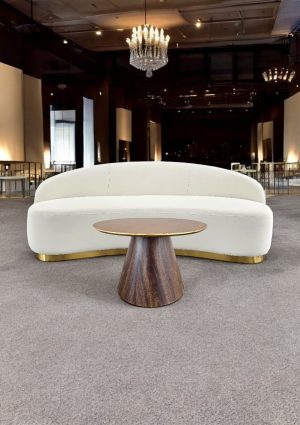 CT28 - RG CONIC COFFEE TABLE ROUND TOP GOLD ODIN LOUNGE SOFA - THREE SEATER OFF WHITE SF7 - TW