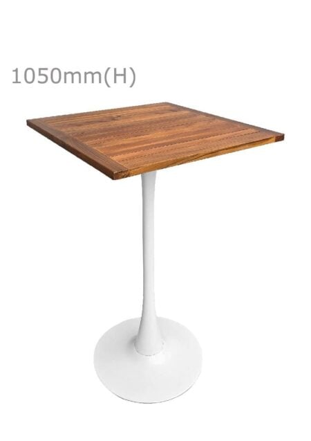 TULIP BAR TABLE - WHITE & SQUARE TOP - TEAK WOOD (BT10 - W - STK)
