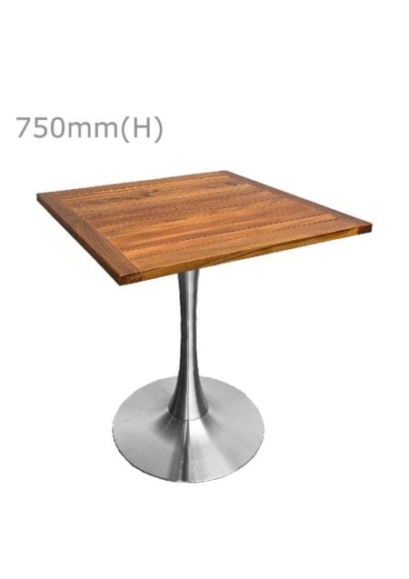 TULIP TABLE - SILVER & SQUARE TOP - TEAK WOOD (TB5 - S - STK)
