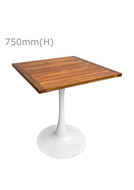 TULIP TABLE - WHITE & SQUARE TOP - TEAK WOOD (TB5 - W - STK)