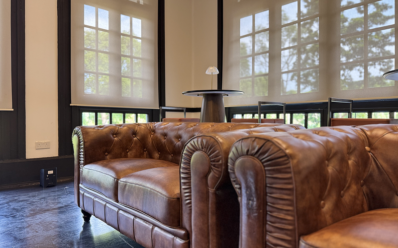 Events Partner leather sofa rental for a boutique event.