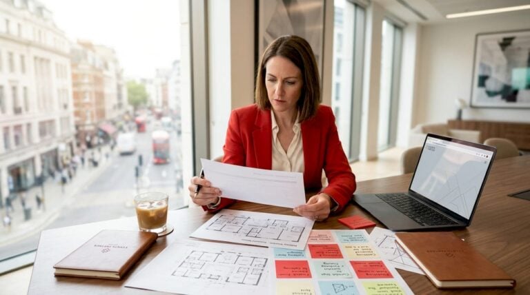 Event planner reviewing full lorry furniture delivery plans