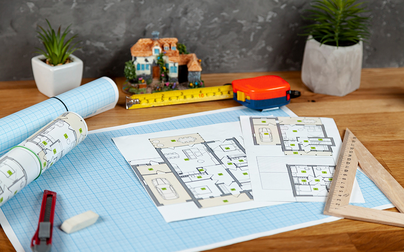 Architectural floor plans and tools for planning event venue layouts.
