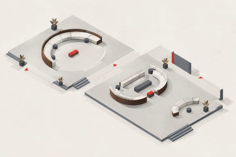 Isometric curved lounge layout title card